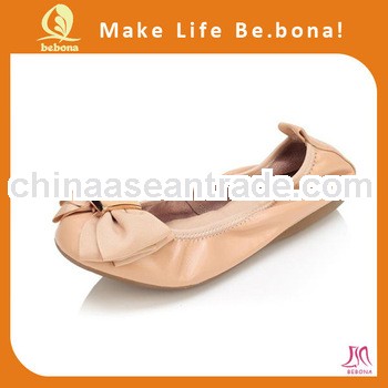 Wholesale OEM Pretty Bowknot Foldable Pink Flat Ballerina Shoes