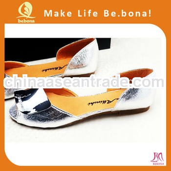 Wholesale OEM fashion silvery open toe flat shoes
