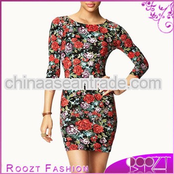 Women's European Fashion Formal Long Sleeve Dress With Printed Design
