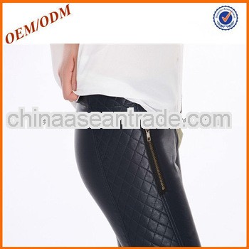 Women's trendy zipper pu leather Pencil Pants