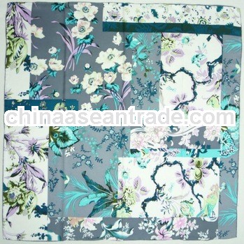 Women square Irregular grid floral silk 14mm twill scarves
