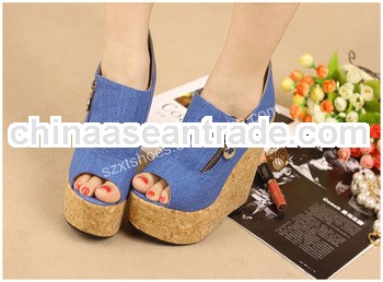 Women stylish high heel shoes jeans fancy wedge shoes latest ladies sandals designs