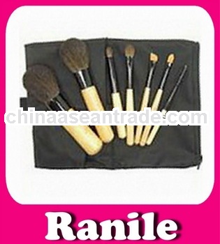 Wood Handle Natural Hair 7pcs Travel Makeup Brush Set Cosmetic Bag