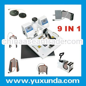 Yuxunda Exclusive listing 9 IN 1 combo sublimation printing machine with 2pcs plain heaters