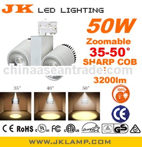 Zoomable 50W 35 to 50 zoomable and dimmable SHARP COB LED Track light 3200lm CRI 83