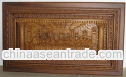 Last Supper Teakwood Carving Inlay Relief