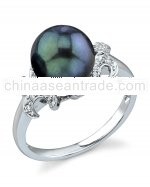 Black Akoya Pearl & Diamond Crown Jewel Ring