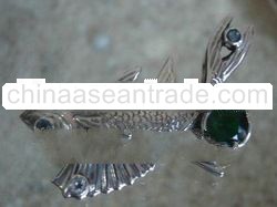 BRCFMN001 - Sterling Silver Brooch with Fish & Gemstones