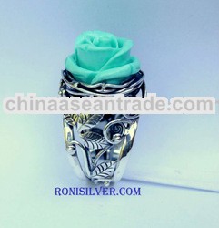 Sterling Silver Ring with Rose Shaped Resin Turquoise