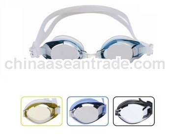 adult swimming goggles with earplugs, siamesed style with gasket and strap, free swimming goggle