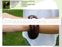 Mahogany Wood Bracelet with snake skin motif Wide Size