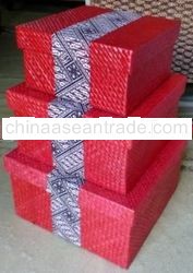 Pandan square box with batik stripe set of 3