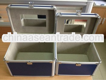 aluminum blue beauty makeup case with mirror