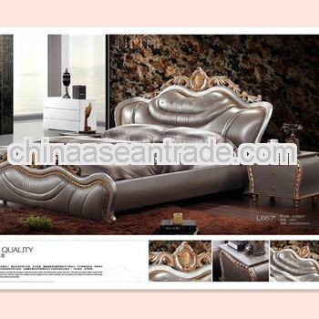 antique hand carved furniture solid wooden leather beds bedroom furniture L667