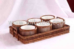 6 cups bamboo holders with tray (including ceramic)