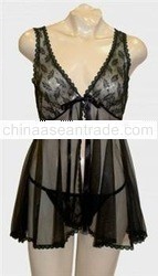 Sheer Open-Front BabyDoll with Lace Top
