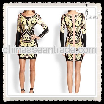bandage flower print long sleeve winter bandage evening dress 2013