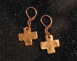 Handcast Gold Cross Earrings