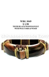 tiger black wood bangles w/ wax cord and wood