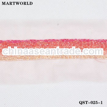 beautiful pink beaded belt for wedding dress (QST-025-1)