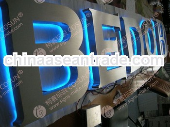 beautiful stainless steel halo lit signboard