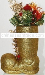 New Brand Pinecone Santa Flower On Gold Boot Shoe Christmas Ornament