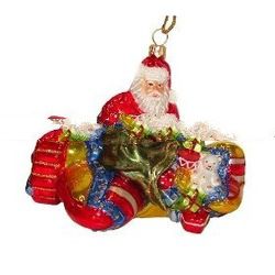 Polonaise "Filling Dreams In Flight" Santa Glass Christmas Ornament