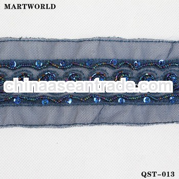 blue beaded bridal wasit cinch belt(QST-013)