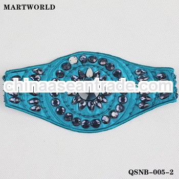 blue beaded wide belt trimming for dress (QSNB-005-2)