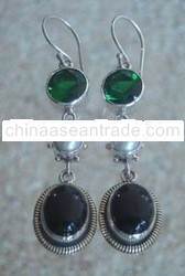 SS Earring with Green Quartz, Fresh Water Pearl & Garnet