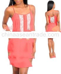 STYLE DBZ32-COR: CORAL SPAGHETTI STRAP W/ LACE DETAIL AND POCKETS
