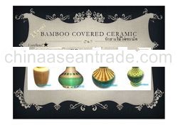 A Thai Authentic Bamboo Covered Ceramic 03, Thai Vase product, Made in Thailand, Handmade Handicraft