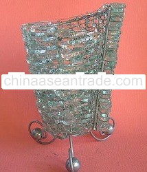 Compiled glass piece lamp w. iron stand