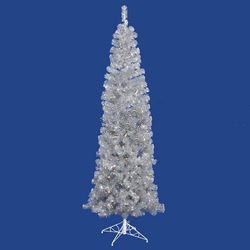 12' PRE-LIT SILVER TINSEL CHRISTMAS TREE CLEAR LIGHTS