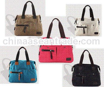 canvas lady handbag with pu leather handbag