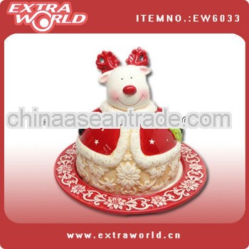 ceramic christmas reindeer cake plate
