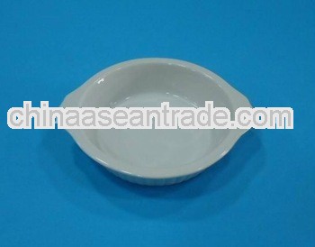 ceramic round casserole dish with two ears
