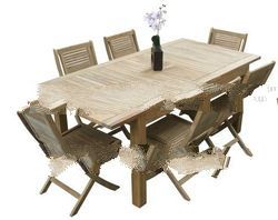 Outdoor Strips and Plank Extention Teak Wooden Dining Set