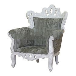 White Painted Heavy Carved Sofa Upholstered