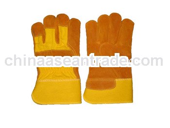 cheapest safety leather working hand gloves/cow split leather working gloves with bubber cuff