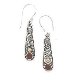 Bali Silver Earrings w/ 18K Gold Accents & Garnet Faceted