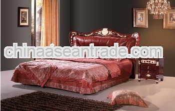 classic design red leather bed wooden carved bed designs L611