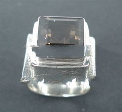 Sterling Silver Men Ring Stardust Finished & Smoky Quartz Ring