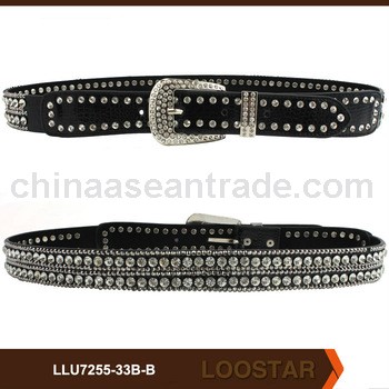crystal rhinestone female pu belt leather