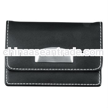 custom style leather & stainless steel business card case with hand stitched