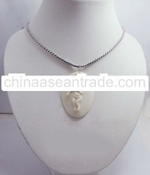 Jewelry Gemstone Handcrafted Bone, Angle Pendant With Handcrafted Collectible Sterling Silver Neckla