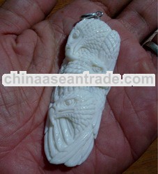 Bali Pendant Necklace Triple Eagle Bird Group From Buffalo Bone Carving with Silver bail 925