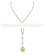 Stunning 12mm Golden Drop Pearl & Diamond Necklace