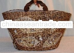 Braided Wood Bark Handbags With Abaca Embroidery