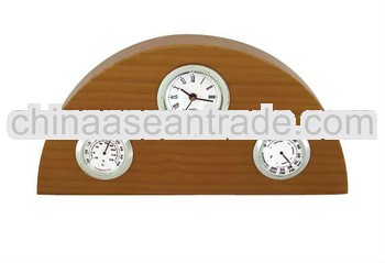 desk nature wood clock with thermometer and hygrometer